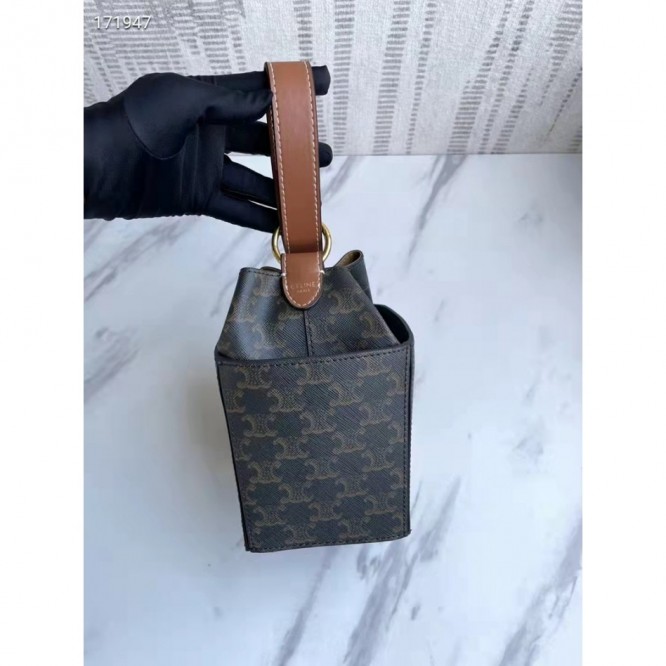 Celine・BOX TRIOMPHECANVASロゴプリントとカーフレザーストラップハンドバッグ