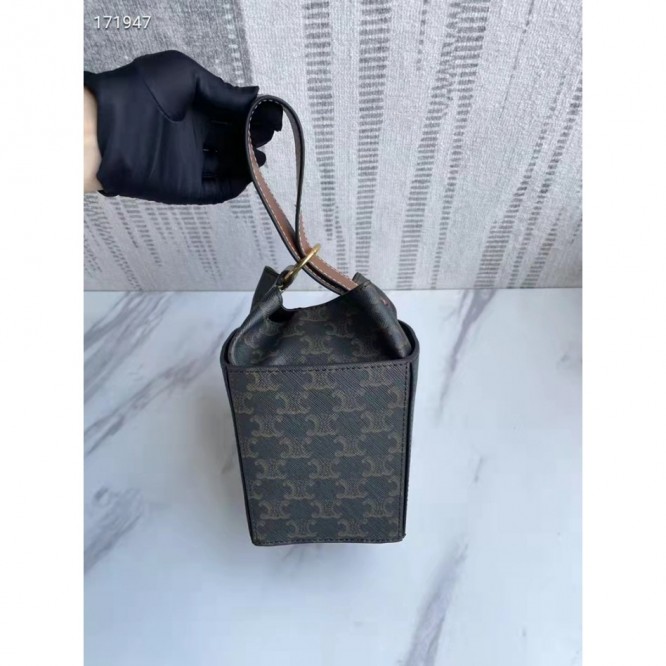 Celine・BOX TRIOMPHECANVASロゴプリントとカーフレザーストラップハンドバッグ