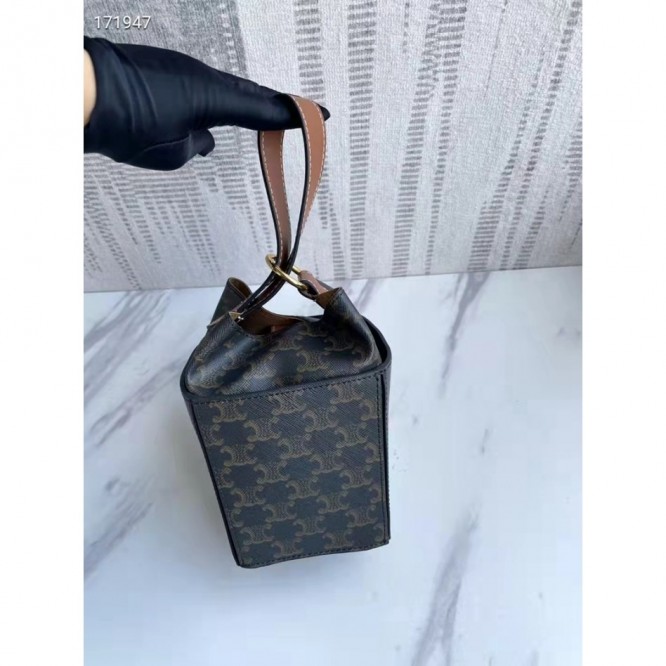 Celine・BOX TRIOMPHECANVASロゴプリントとカーフレザーストラップハンドバッグ