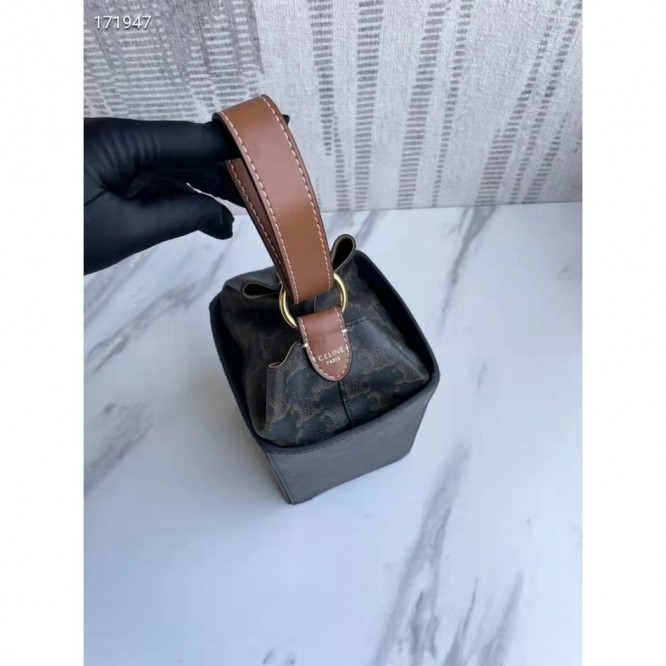 Celine・BOX TRIOMPHECANVASロゴプリントとカーフレザーストラップハンドバッグ