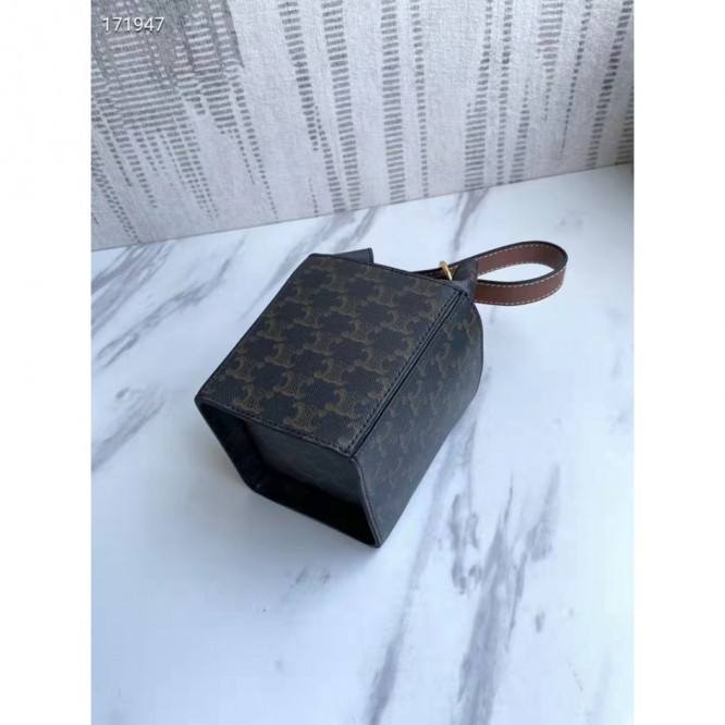 Celine・BOX TRIOMPHECANVASロゴプリントとカーフレザーストラップハンドバッグ