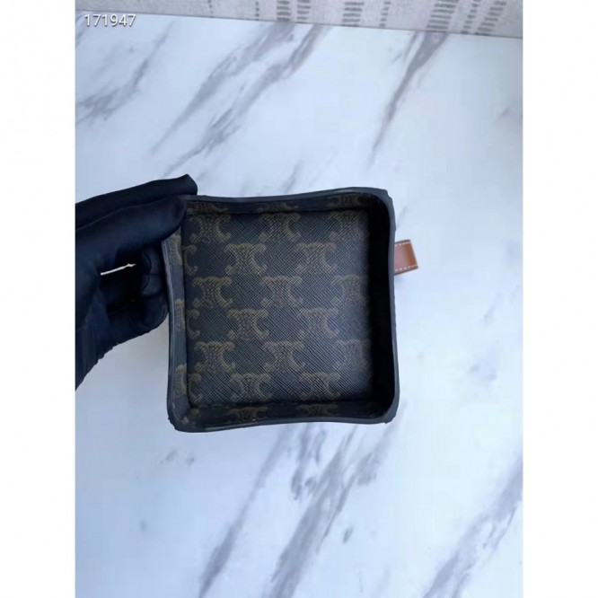 Celine・BOX TRIOMPHECANVASロゴプリントとカーフレザーストラップハンドバッグ
