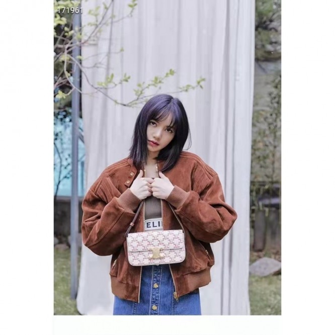 Celine・TRIOMPHEロゴプリントカーフレザーショルダーバッグ