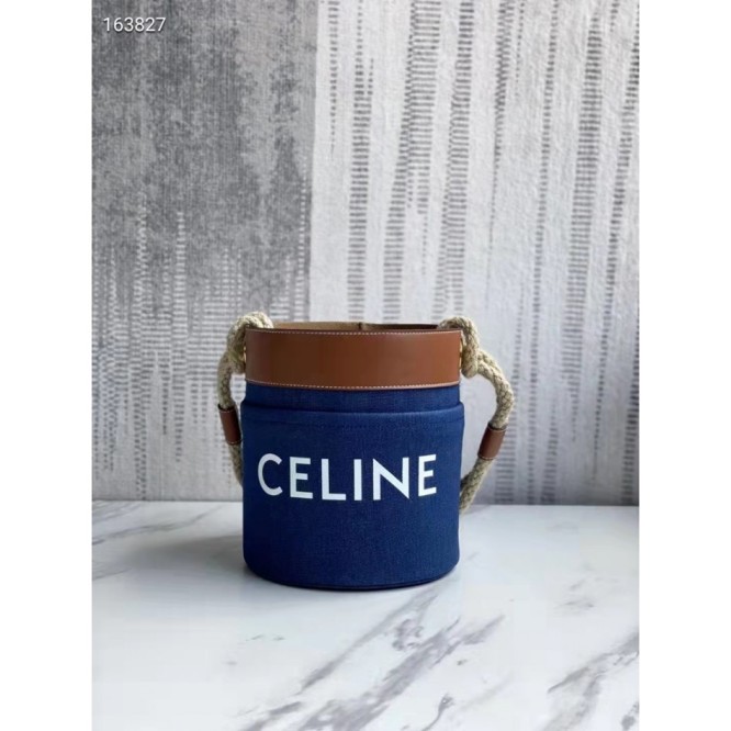 Celine・バケットプリントデニムとカウレザーのバケットバッグ