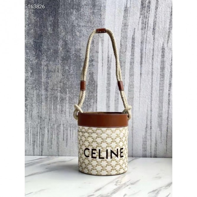 Celine・バケットプリントデニムとカウレザーのバケットバッグ