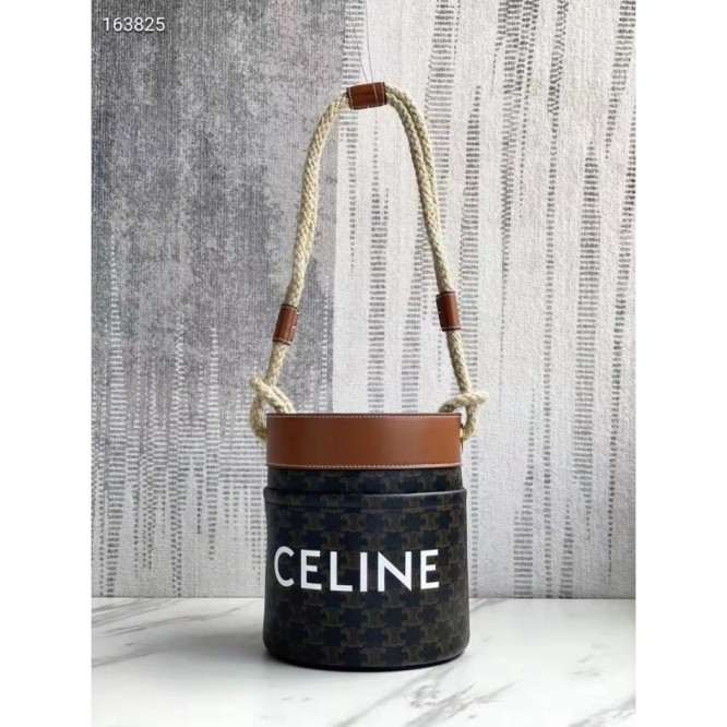 Celine・バケットプリントデニムとカウレザーのバケットバッグ