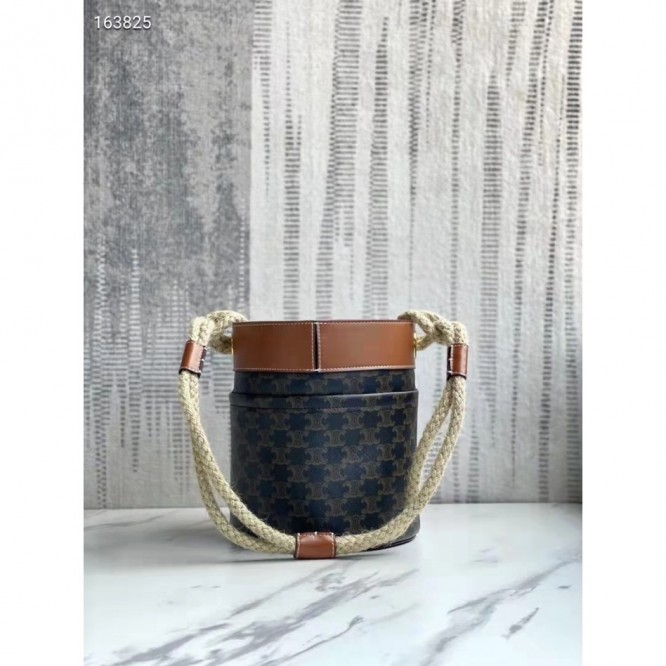 Celine・バケットプリントデニムとカウレザーのバケットバッグ