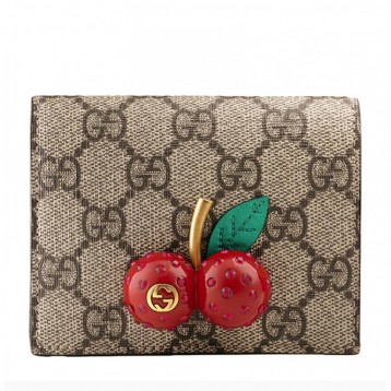 Gucci・チェリー(さくらんぼ) 付き GGスプリーム キャンバス カードケース（コイン＆紙幣入れ付き）