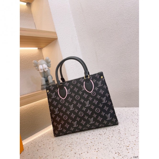 LOUIS VUITTON オンザゴー MM モノグラム 黒 ピンク バッグ