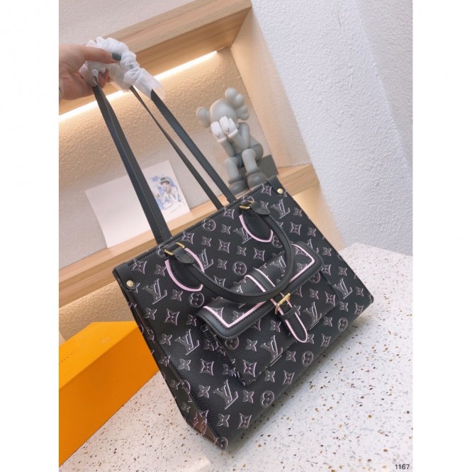 LOUIS VUITTON オンザゴー MM モノグラム 黒 ピンク バッグ