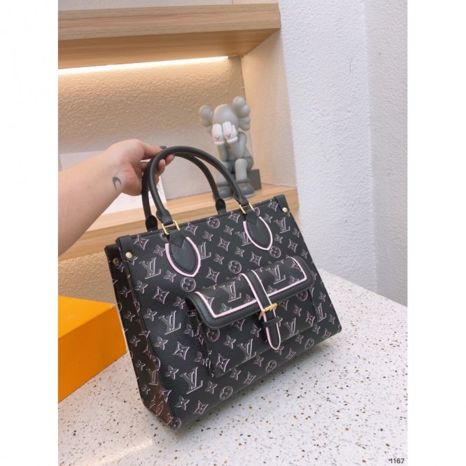 LOUIS VUITTON オンザゴー MM モノグラム 黒 ピンク バッグ