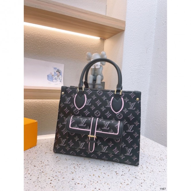 LOUIS VUITTON オンザゴー MM モノグラム 黒 ピンク バッグ