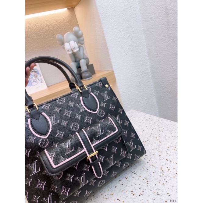 LOUIS VUITTON オンザゴー MM モノグラム 黒 ピンク バッグ