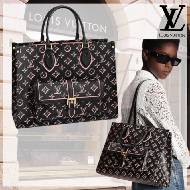 LOUIS VUITTON オンザゴー MM モノグラム 黒 ピンク バッグ